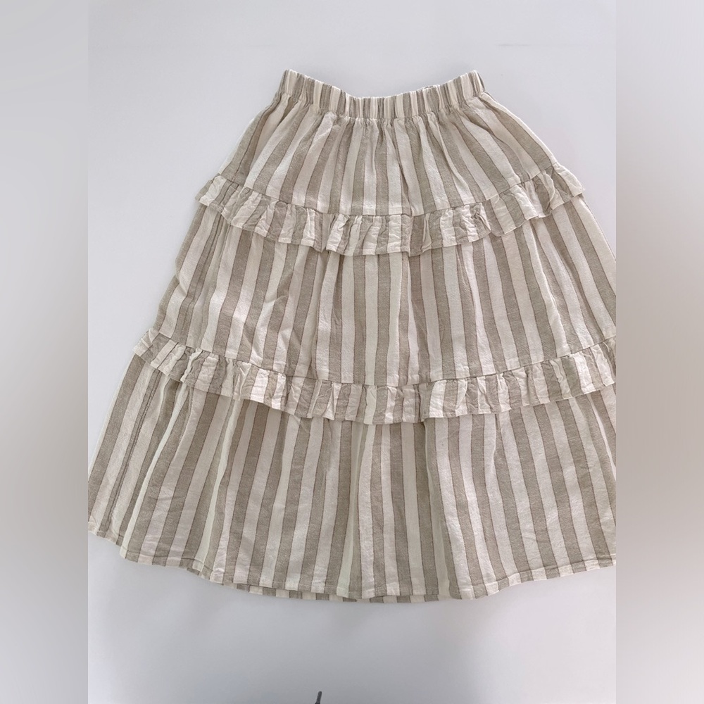 Rylee + Cru Ruffled Midi Skirt - Autumn Stripe